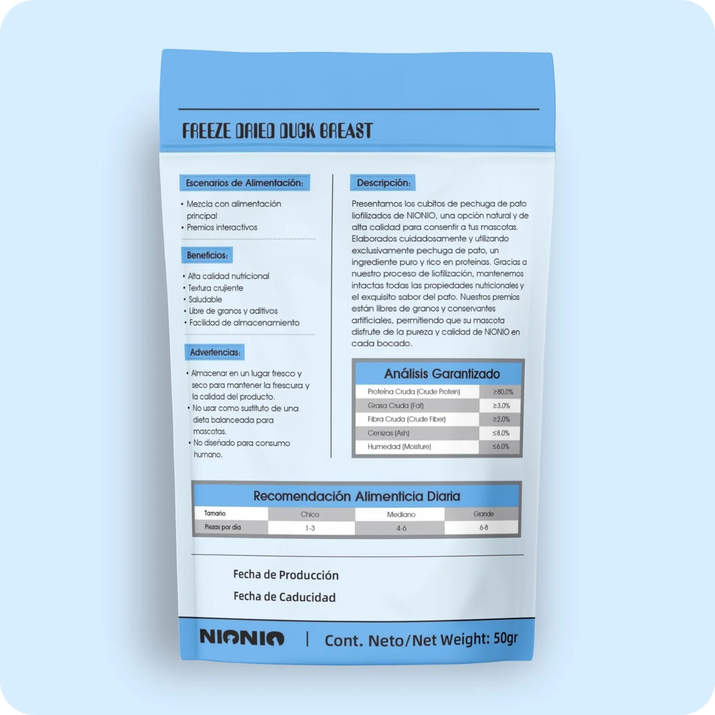 🦆 Nio Nio – Premios Liofilizados de Pato (trozos pequeños)