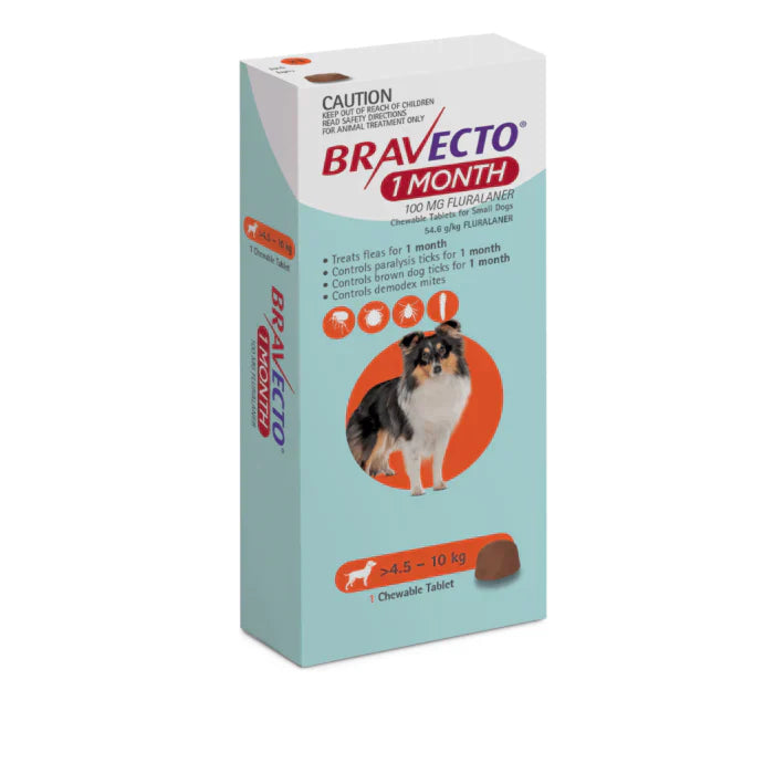 🐶💊 Bravecto 1 Mes – Antipulgas y Garrapatas para Perros de 4.5 a 10 kg (100 mg)