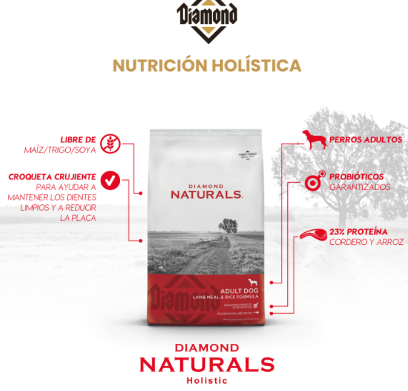 🐶🥩 Diamond Naturals – Cordero y Arroz (Lamb & Rice Formula | 2.72 kg / 6 lb, 9.07kg/20lb, 18.14kg/40lb)