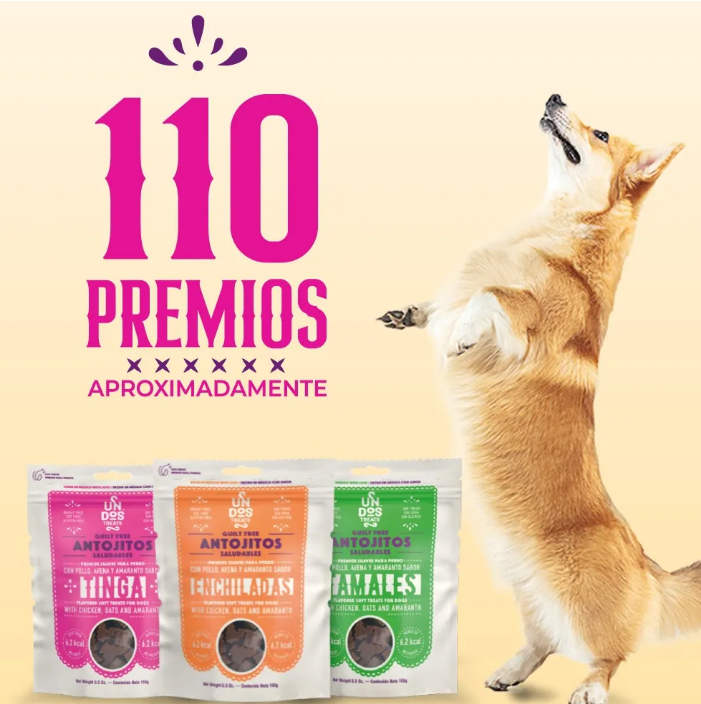 🌮🐶 Un Dos Treats Guilt Free – Antojitos Saludables Sabor Tinga, 155 g