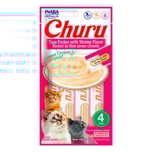 🐱🦐 Inaba Churu – Snack Cremoso de Atún con Camarón para Gatos (4 Tubos)