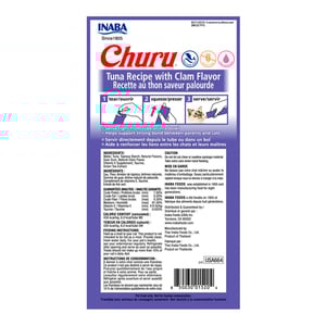 🐱🐚 Inaba Churu – Snack Cremoso de Atún con Almeja para Gatos (4 Tubos)