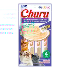 🐱🐚 Inaba Churu – Snack Cremoso de Atún con Almeja para Gatos (4 Tubos)