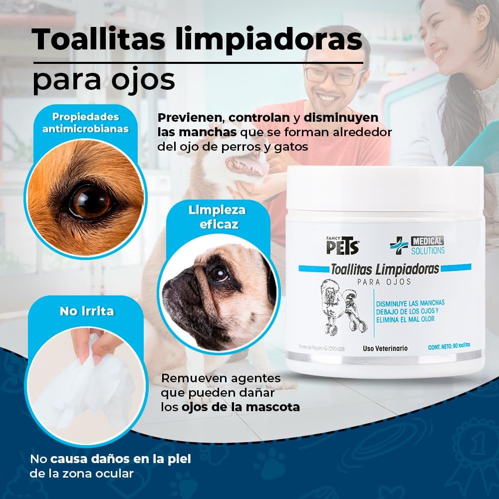 Fancy Pets Medical Solutions Toallitas Limpiadoras de Ojos para Perro y/o Gato con 80 Piezas