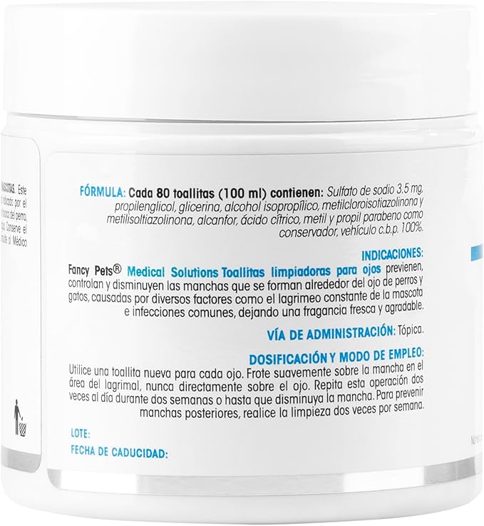 Fancy Pets Medical Solutions Toallitas Limpiadoras de Ojos para Perro y/o Gato con 80 Piezas