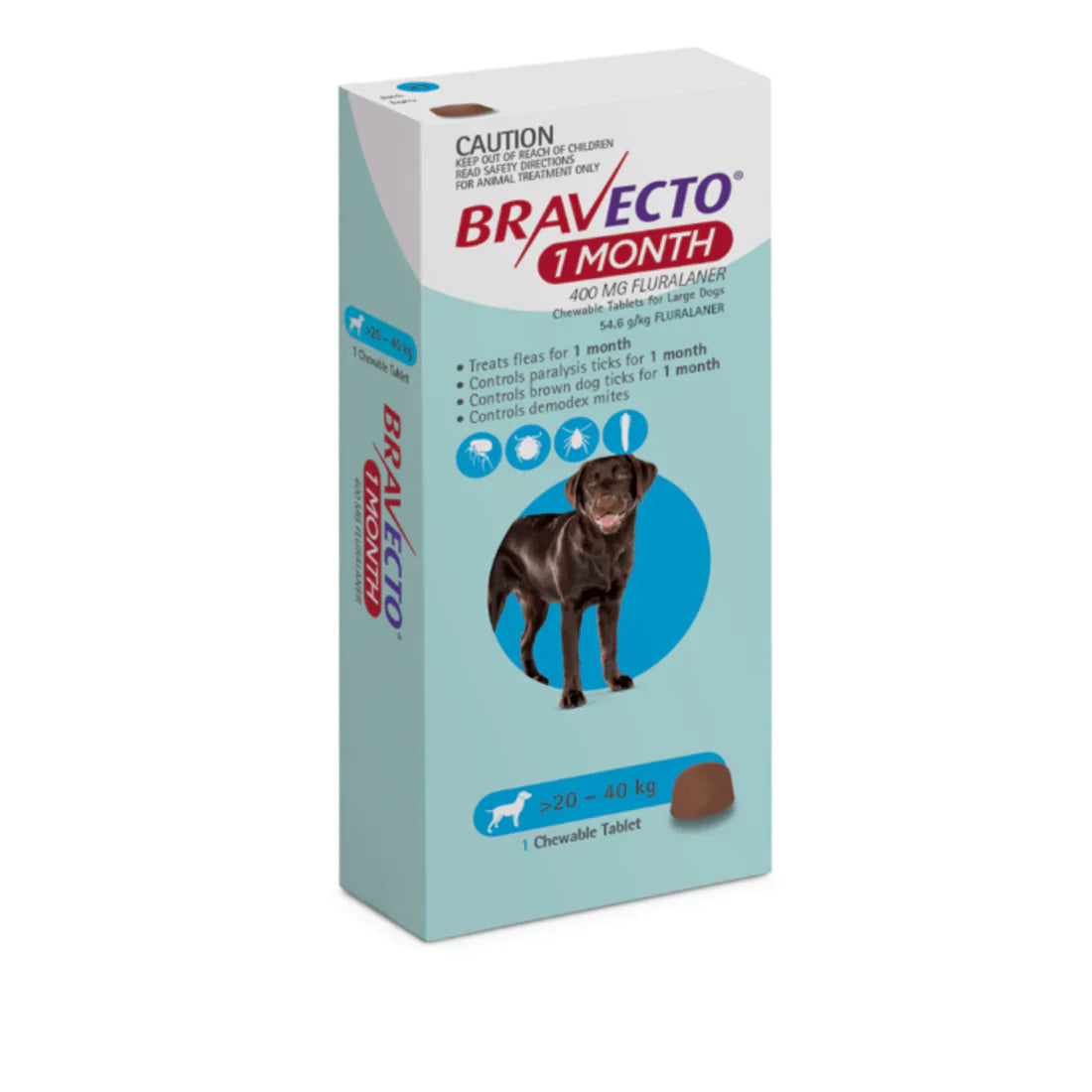 🐶💊 Bravecto 1 Mes – Antipulgas y Garrapatas para Perros de 20 a 40 kg (400 mg)