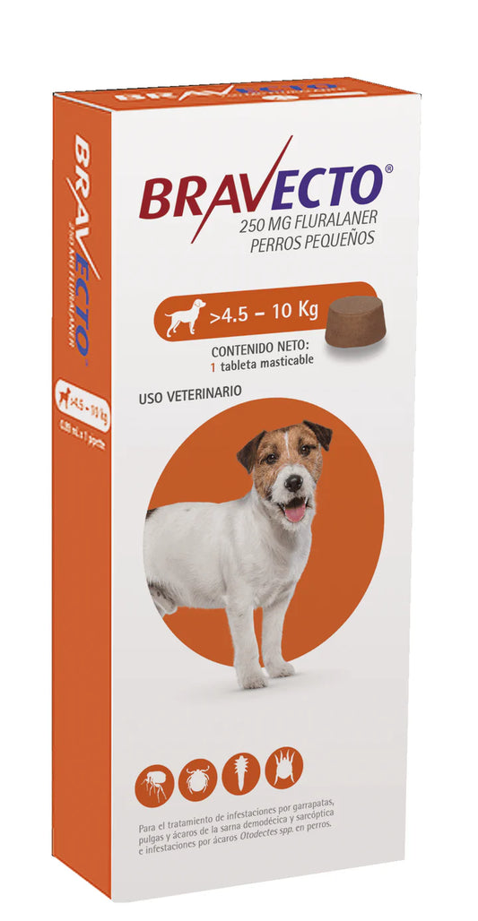 🐶🛡️ Bravecto 3 Meses – Antipulgas y Garrapatas para Perros de 4.5 a 10 kg (250 mg)